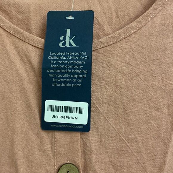 Empire Gathered Button Pink Detail Dress - Picture 2 of 3